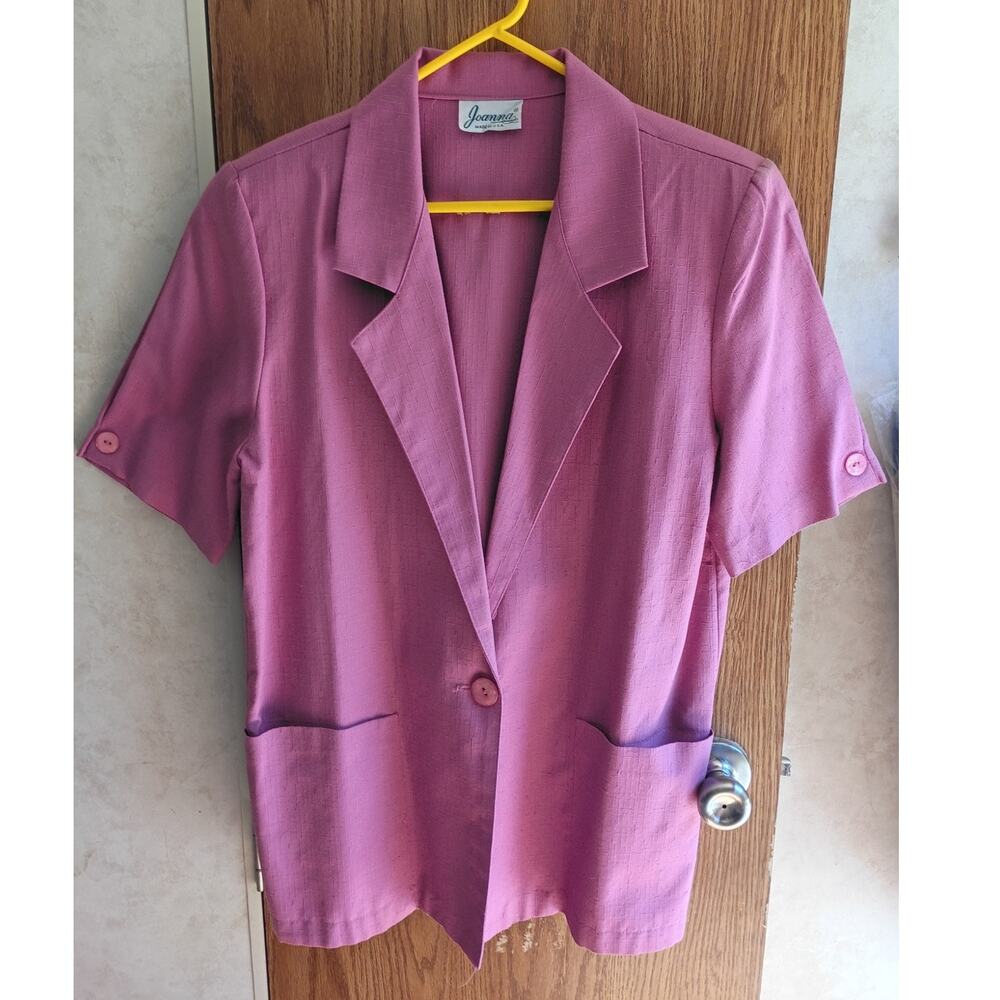 Vintage 80s Pink Short Sleeve Blazer Womens Medium Bucket Pockets Made USA Retro